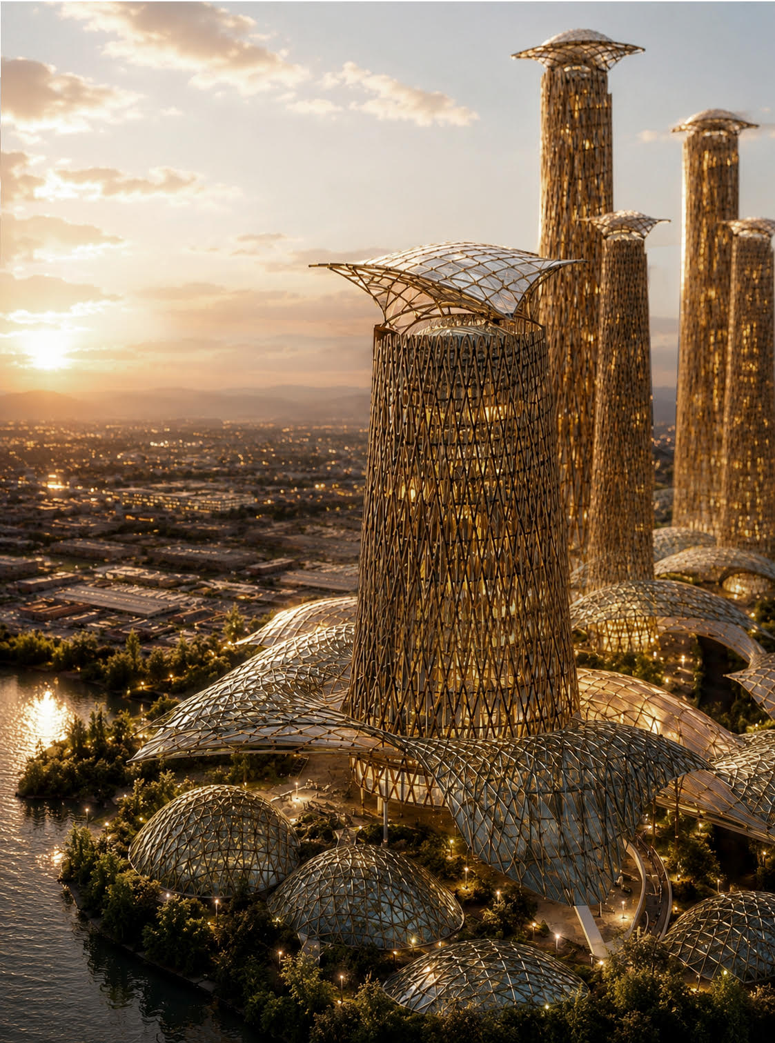 20. Close view of the Hugong bamboo towers at sunset