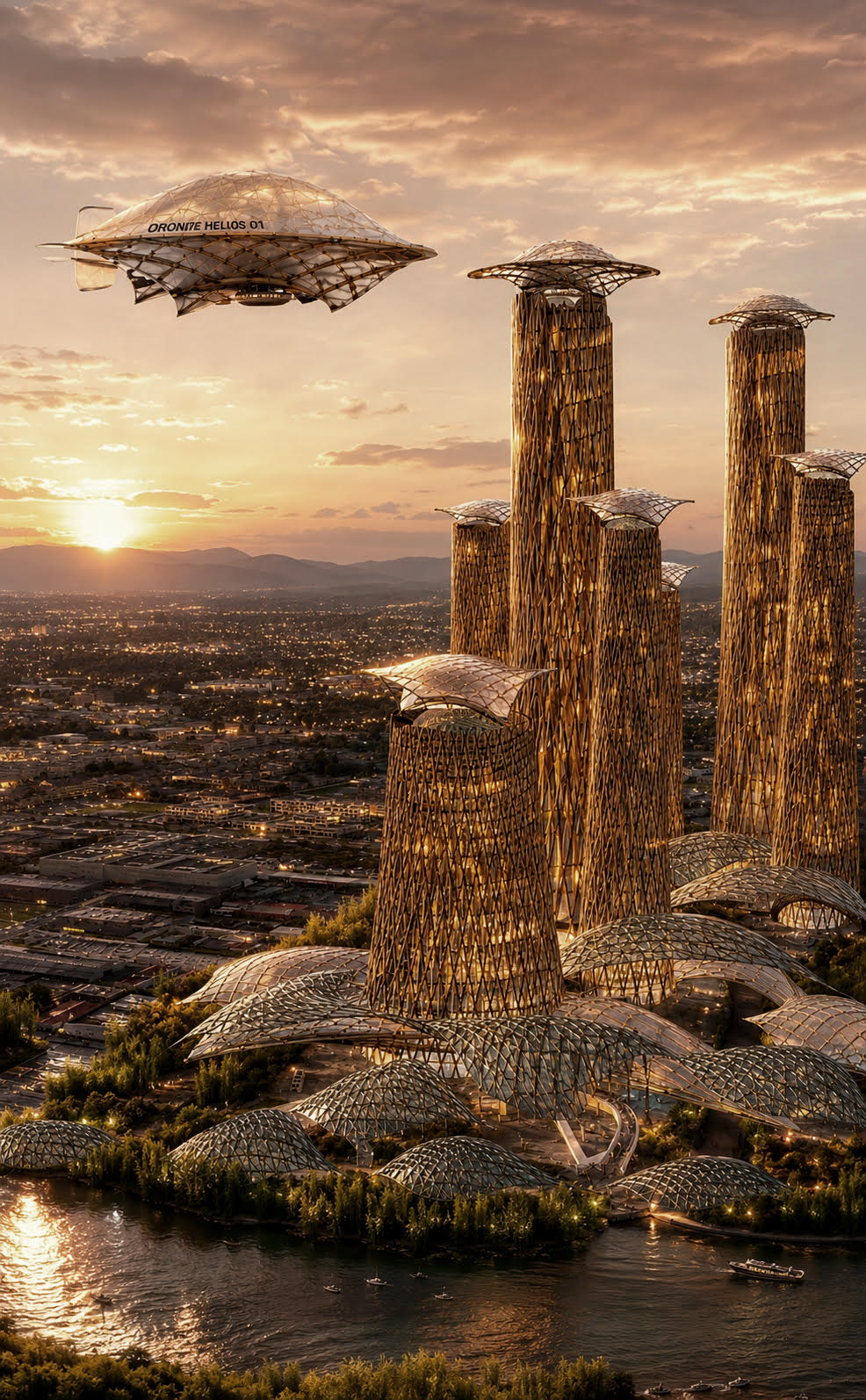 20. Wider view of the Hugong bamboo tower cluster at sunset