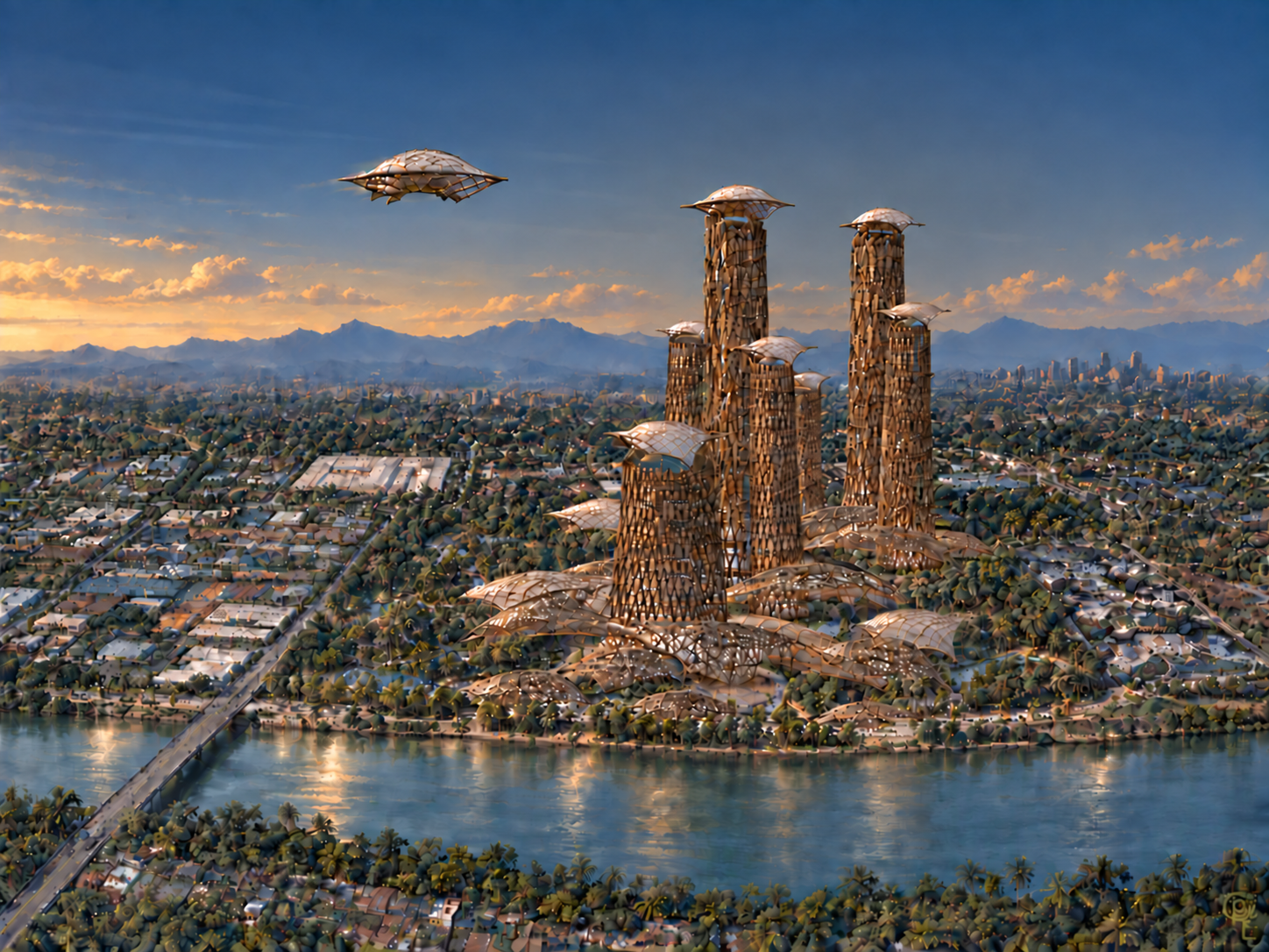 16B. ENVISIONED — A future-minded vision of the Hugong bamboo cultural center beside the river.
