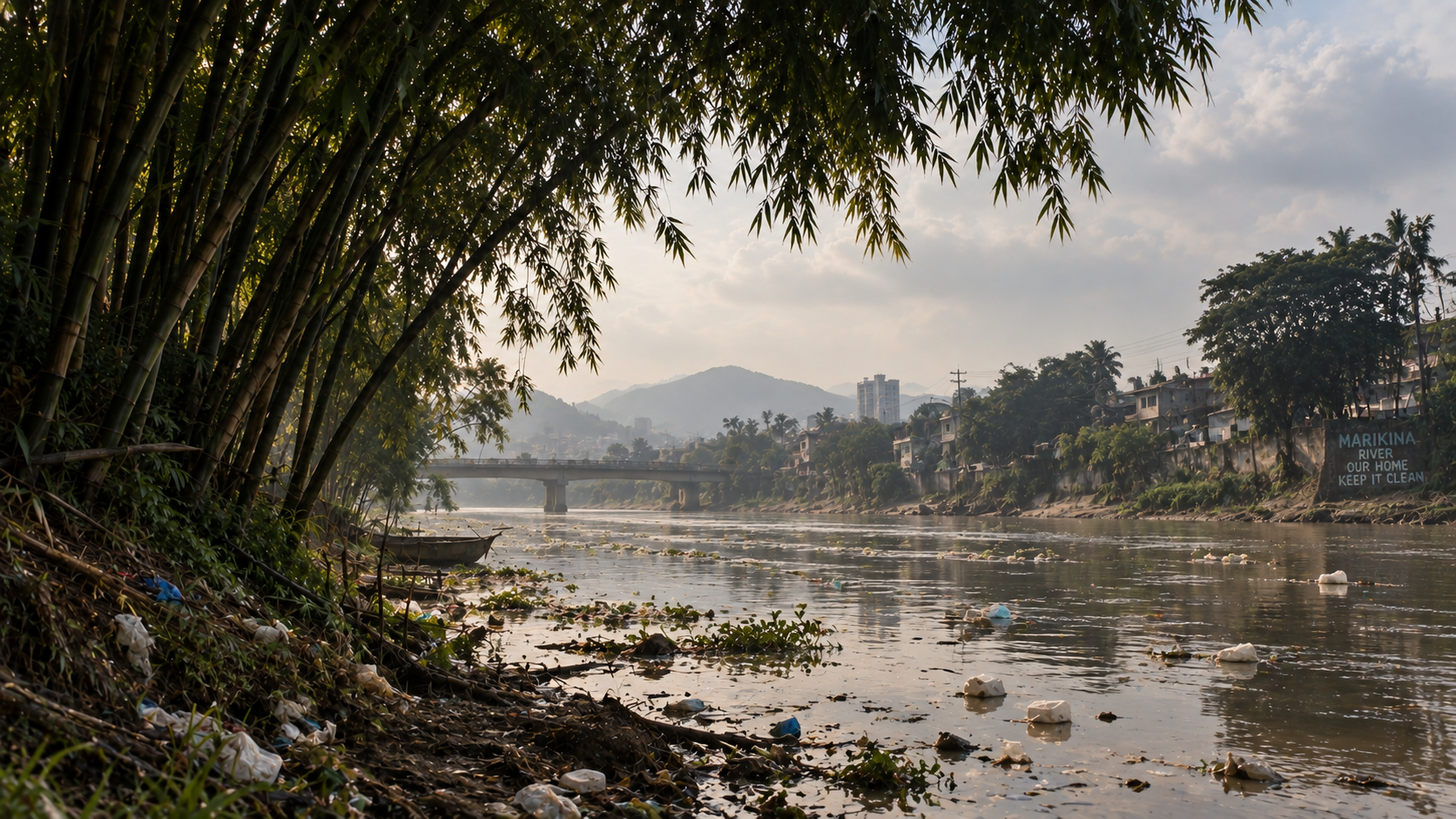 A bamboo-lined river under pressure